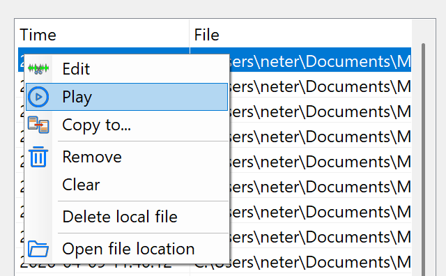 View the recording file